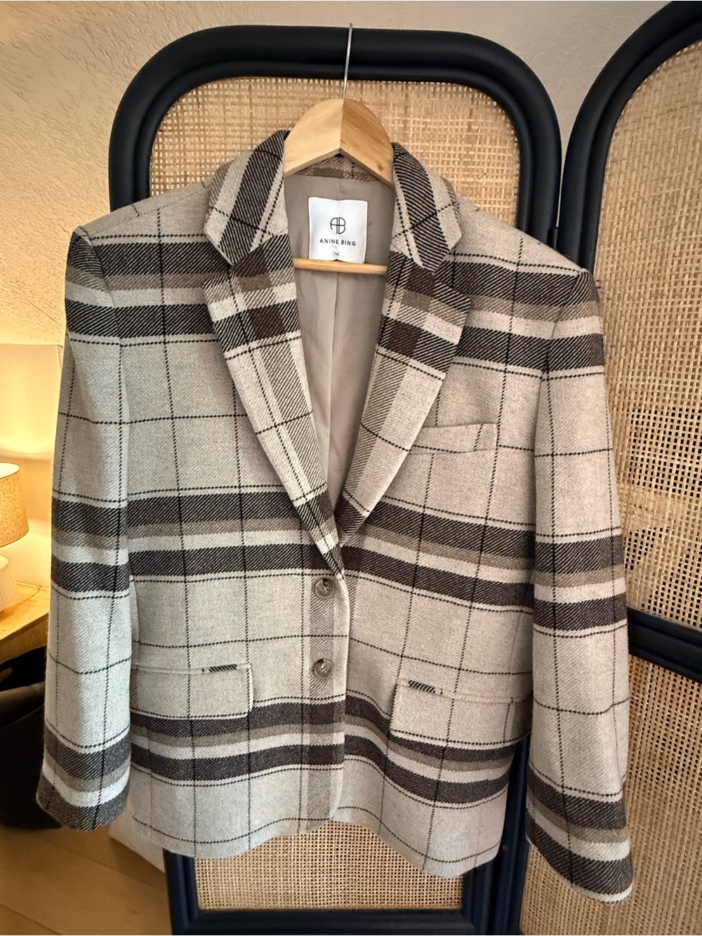 Anine Bing Women’s Quinn Plaid Wool Oversized Single-Breasted Blazer BrownSmall